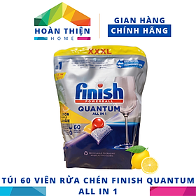 Túi 60 viên rửa chén Finish Quantum All in 1 (tất cả trong 1 viên – Hương chanh xanh & táo) - dành cho máy rửa chén