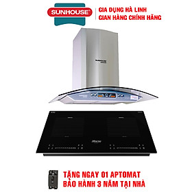 Combo Bếp từ đôi Sunhouse mama MMB-88HL + Máy hút mùi kính cong Sunhouse MAMA MM6707-70, Hàng chính hãng - Bảo hành tại nhà