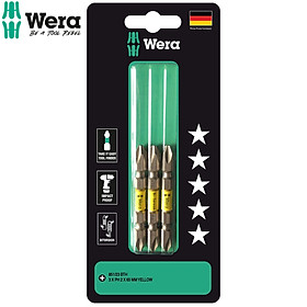 Bộ mũi vít 2 đầu 4 cạnh cao cấp Wera 05344513001 851/23 BTH  3xPH2x65mm Yellow BiTorsion dùng trực tiếp máy khoan bắt vít