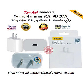 Củ sạc nhanh Ham mer S13 công suất PD 20W , đạt tiêu chuẩn chất lượng Nhật PSE, check Qr kiểm tra hàng chính hãng, bảo hành 1 năm