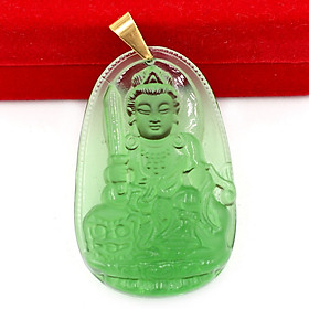 [Tuổi Mão] Mặt Dây Chuyền Phật Văn Thù Bồ Tát Đá Pha Lê Xanh Lá Size Nhỏ 3.6cm & Size Lớn 5cm - Tặng Kèm Móc Inox - Phong Thủy 868 - May Mắn - Bình An