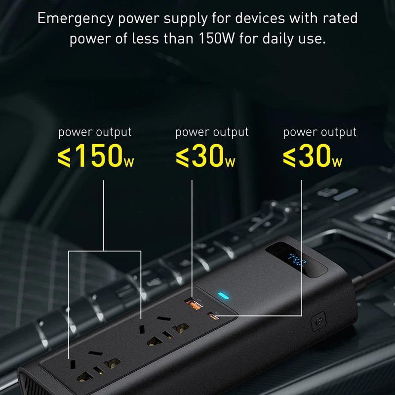 Tẩu Sạc Nhanh Đa Năng Trên Ô Tô Baseus Car Inverter 12V, DC 110V - 220v, 150W Phù Hợp Với Mọi Loại Xe Hơi - Hàng Chính Hãng