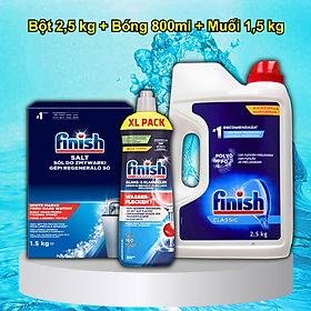 Combo bột rửa bát 2.5kg + Muối Rửa Chén Finish 4kg + Nước làm bóng ly finish 1150ml