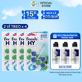 Combo 4 Viên Tẩy Bồn Cầu Fresh HY 350 Lần Xả, Làm Sạch Khuẩn & Ngăn Ngừa Mảng Bám, Khử Mùi Và Lưu Hương Thơm Mát (2 Vỉ Treo X4)