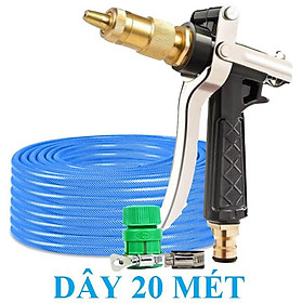  Bộ dây vòi xịt nước rửa xe, tưới cây . tăng áp 3 lần, loại 20m 206236 đầu đồng, đai+ tặng đai