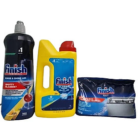 Combo (1 can Bột rửa bát Finish +Nước Bóng 800ml+Muối  Finish 1.2kg) Hương chanh - ĐỨC