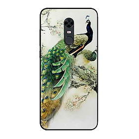 Ốp Lưng in cho Xiaomi Redmi 5 Plus Mẫu Chim Công Hoa Trắng - Hàng Chính Hãng