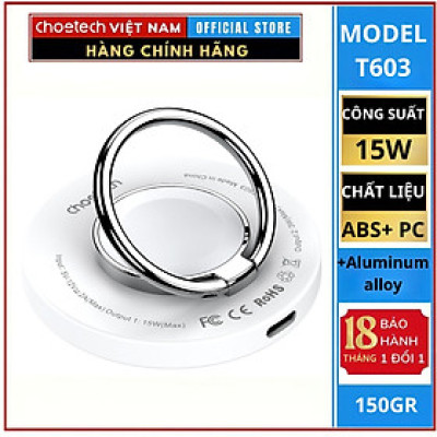 Nhẫn đỡ Choetech T603 điện thoại mag-safe 2 in 1 tích hợp sạc không dây (Hàng chính hãng)