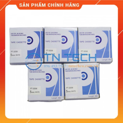 Nhãn in MAX PT-305W - Chữ đen nền trắng 5MM x 8M - Dùng cho máy in ống MAX [Hàng nhập khẩu]