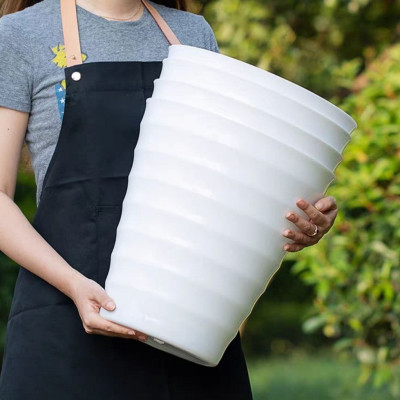 Combo từ 1 đén 2 chậu vòng tròn trồng cây cảnh bằng nhựa ABS bóng cao cấp M 32 cm x C 35cm Màu trắng