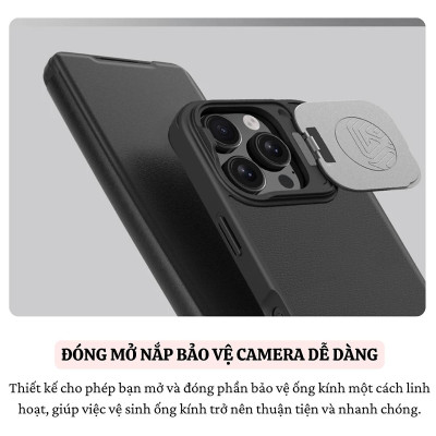 Bao da chống sốc bảo vệ camera cho iPhone 16 Pro / 16 Pro Max hiệu Nillkin Qin ProP - Tích hợp chân đế, ngăn đựng thẻ, Da PU cao cấp - Hàng nhập khẩu