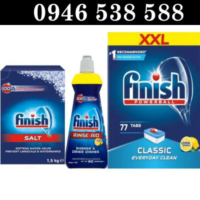 Combo viên rửa bát finish 77 V + Muối Finish 1.5kg + Nước làm bóng finish 400ml