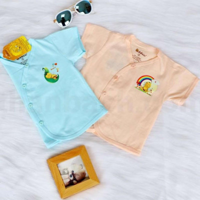Bộ quần áo sơ sinh  Babiboo đồ sơ sinh chất cotton màu cổ tim tay ngắn - BBC37