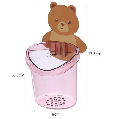 Cốc gấu dán tường đựng bàn chải, kem đánh răng, đồ dùng cá nhân văn phòng siêu chắc có lỗ thoát nước tiện lợi