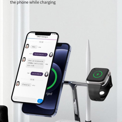 Sạc Không Dây Wiwu Power Air M8 4 In 1 Dùng Cho Iphone, Pencil, Alpple Watch, Tai Nghe Sạc Nhanh 15W - Hàng Chính Hãng