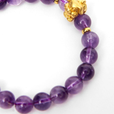 Vòng tay đá thạch anh tím charm 12 con giáp bạc mạ vàng 24K 8mm mệnh hỏa, thổ - Ngọc Quý Gemstones