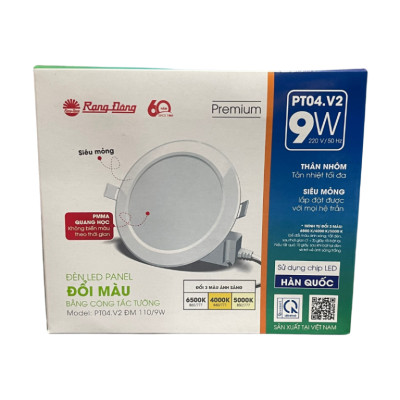 Đèn LED Panel tròn đổi màu PT04. V2 ĐM 9W lỗ khoét trần 110 mm Rạng Đông