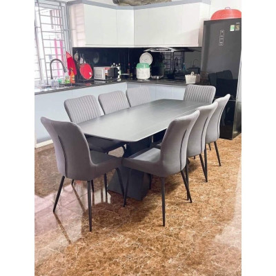 Bộ bàn ăn chân A 1m6 + 6 ghế Royal mặt đá ceramic  Thương hiệu Nội Thất Bình Long 