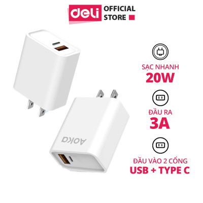 Củ Sạc Nhanh AOKA by Deli 20W Sạc Nhanh Cho Điện Thoại - Siêu Bền Chống Nóng Chống Cháy Nổ hàng chính hãng VS6013