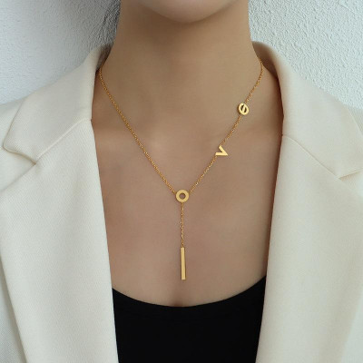 Dây chuyền nữ titan thời trang cao cấp mặt chữ Love cách điệu thép không gỉ trangsucpt 3 màu DCNUT88