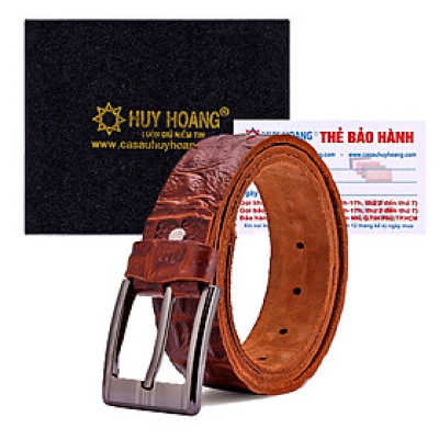HJ4122 - Dây nịt nam Huy Hoàng vân cá sấu 1 lớp màu vàng