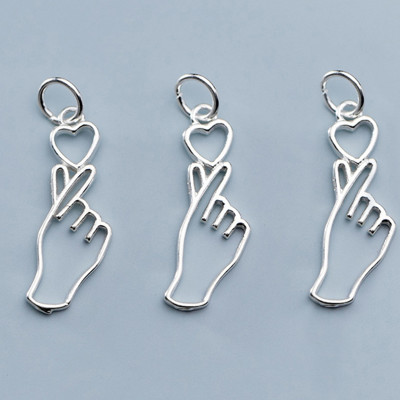 Combo 4 cái charm bạc hình bàn tay bắn tim treo - Ngọc Quý Gemstones