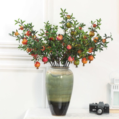 Cành lựu giả - 06 quả - Dài 80 cm - Màu cam, đỏ - Quả to từ 5 đến 7 cm - Cây giả, hoa lụa Decor trang trí nhà cửa
