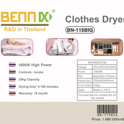 Máy sấy quần áo Bennix BN-115TA - Hàng Chính Hãng
