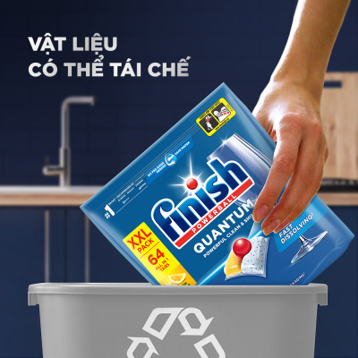 Combo 2 Viên Rửa Chén Bát Finish Powerball Quantum Powerful Clean & Shine 64 viên