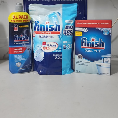 Bô bột rửa bát chén Finish 2,2 kg + muois Finish 1,2kg + bóng Alio 100 ml chuyên dụng cho máy rửa chén bát