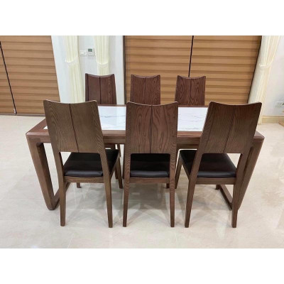 bộ bàn ăn 1m6x80 mặt đá 6 ghế  ba tiêu