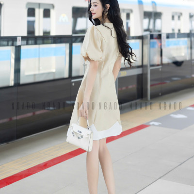 Đầm nude tay phồng NGADO , đầm dự tiệc , đầm thiết kế