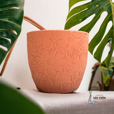Chậu Gốm Hình Vót Vân Hoa Mặt Trời D16cm X H16cm