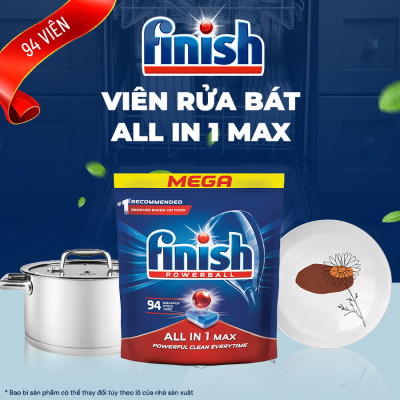Viên rửa bát Finish All in 1 Max 94 viên - Hương chanh, nhập khẩu chính hãng, dùng cho máy rửa bát