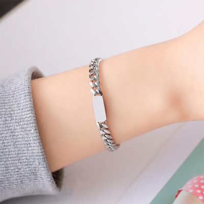 【Khắc tên ghi chú】Dây chuyền nam nữ mặt trơn, Vòng tay nam nữ mặt trơn titan phong cách