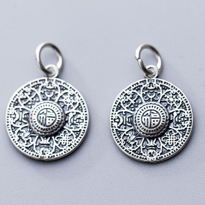 Charm bạc tròn họa tiết bát bảo cát tường - Ngọc Quý Gemstones