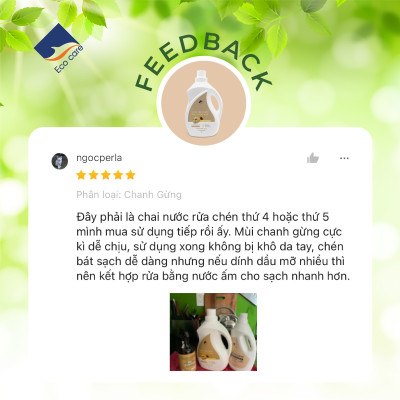 Nước rửa chén hữu cơ Bồ hòn Ecocare tinh dầu Chanh Gừng 4000ml