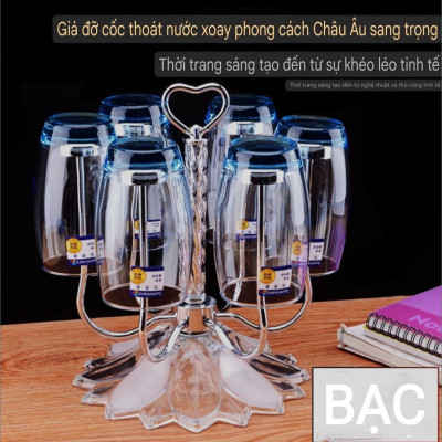 GIÁ ĐỠ ÚP LY CỐC INOX & THỦY TINH PHA LÊ LUXURY THOÁT NƯỚC XOAY  PHONG CÁCH CHÂU ÂU SANG TRỌNG
