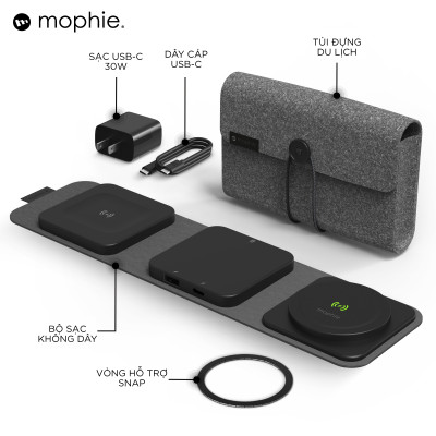 Đế sạc mophie Snap+ multi-device travel, sạc không dây sạc nhanh, BH 2 năm 1 đổi 1 - Hàng chính hãng