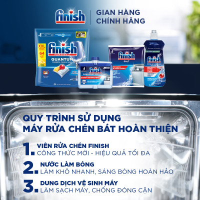 Combo 3 Viên Rửa Chén Bát Finish Powerball Quantum Powerful Clean & Shine 64 viên