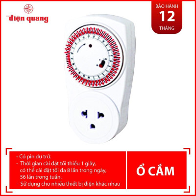 Ổ cắm hẹn giờ Điện Quang ĐQ ESK MT03 WR 13 (Điều chỉnh cơ, 1 lỗ - 3 chấu, trắng – đỏ)