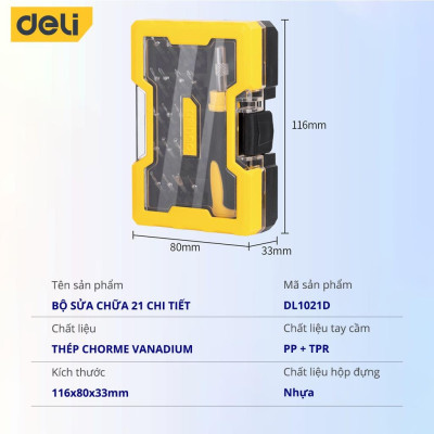 Bộ Tua Vít Sửa Chữa Đa Chức Năng Deli Tools 21 Chi Tiết Cao Cấp - Chất Liệu Siêu Bền, Thiết Kế Gọn Nhẹ Tinh Tế - DL1021D