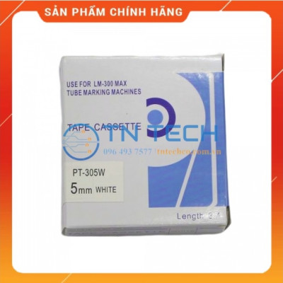 Nhãn in MAX PT-305W - Chữ đen nền trắng 5MM x 8M - Dùng cho máy in ống MAX [Hàng nhập khẩu]