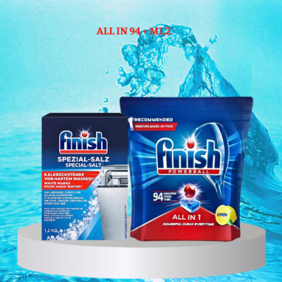 Combo : Viên rửa bát Finish All in one 90 + Muối Finish 1,5kg