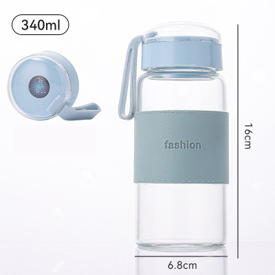 Bình Thuỷ Tinh Có Bọc Da Kèm Dây Đeo In Hình Chòm Sao Ở Nắp Dung Tích 340ml - Giao Màu Ngẫu Nhiên