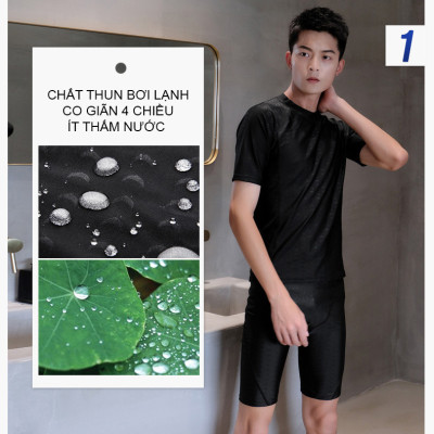 Bộ đồ bơi nam quần lửng, phom ôm người gọn gàng, chất thun bơi lạnh chuẩn dày đẹp, mịn mát mau khô, co giãn cao | BN010