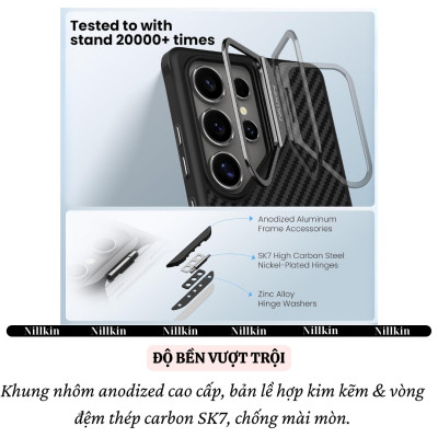 Ốp lưng Carbon Sợi Aramid từ tình chống sốc cho Samsung Galaxy S25 Ultra hiệu Nillkin Aramid Fiber Magnetic - Viền TPU chống va đập, chống bám bẩn, sạc không dây - Hàng nhập khẩu