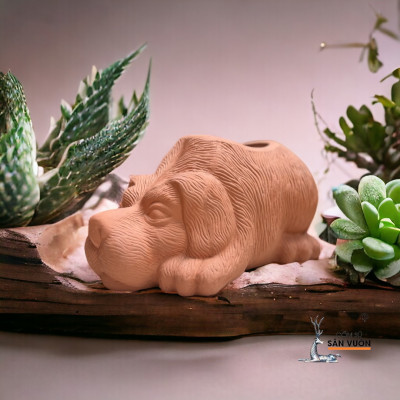 Chậu Gốm Đất Nung Hình Cún Dài 27cm X Cao 15cm