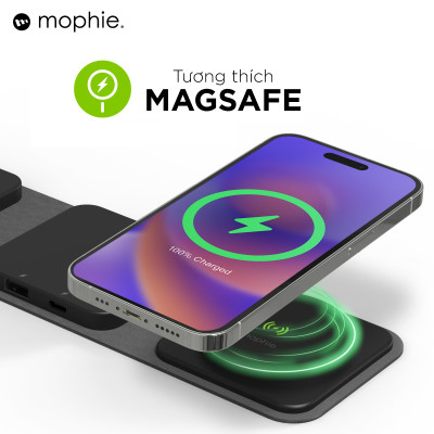 Đế sạc mophie Snap+ multi-device travel, sạc không dây sạc nhanh, BH 2 năm 1 đổi 1 - Hàng chính hãng