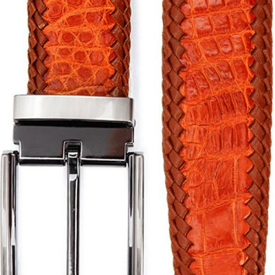 Thắt Lưng Nam Da Cá Sấu Đan Viền Đầu Kim Huy Hoàng HT4279 - Vàng